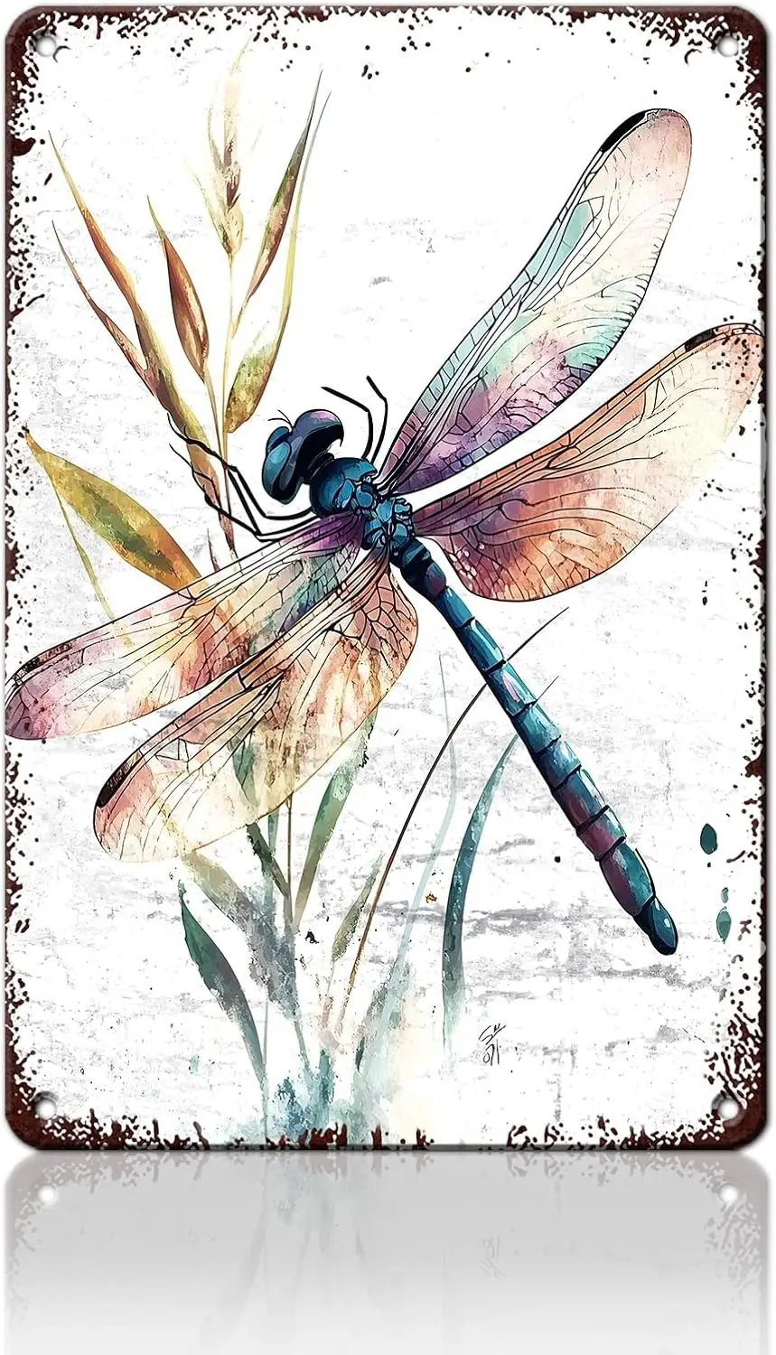 Watercolor Dragonfly Metal Tin Sign Vintage Wall Art For Home Decor Patio Garden Outdoor & Indoor Nature Inspired 8X12inch