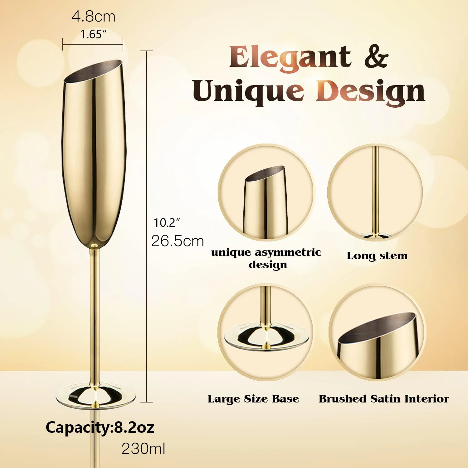 Elegant Gold Stainless Steel Champagne Flutes for Celebration Toasting Birthday Anniversary Bride Groom Mr Mrs Wedding Party