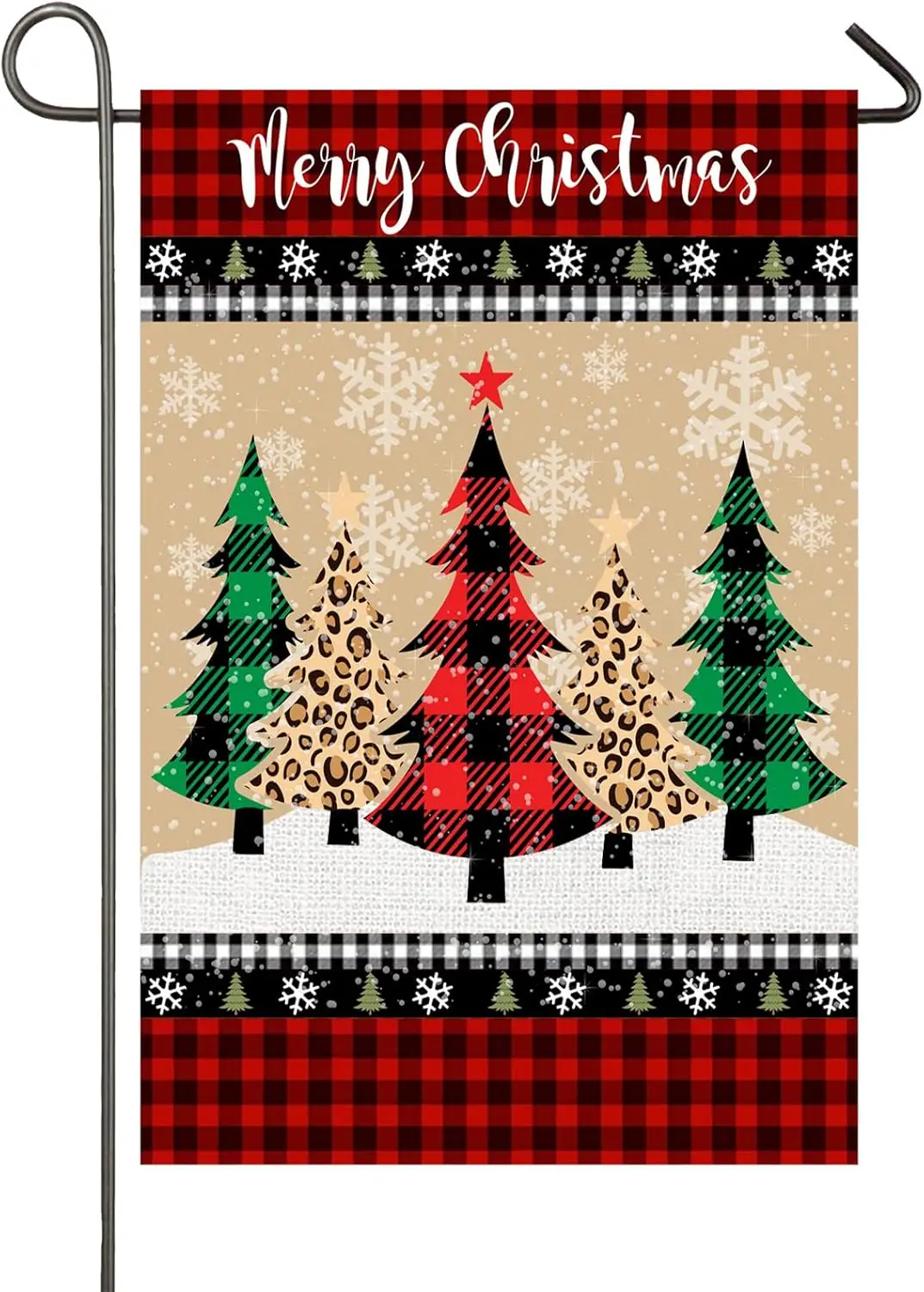 Merry Christmas Garden Flag Buffalo Plaid Christmas Trees 12x18 Double Sided Winter Holiday Outside Decor Burlap Banner Rust yyi