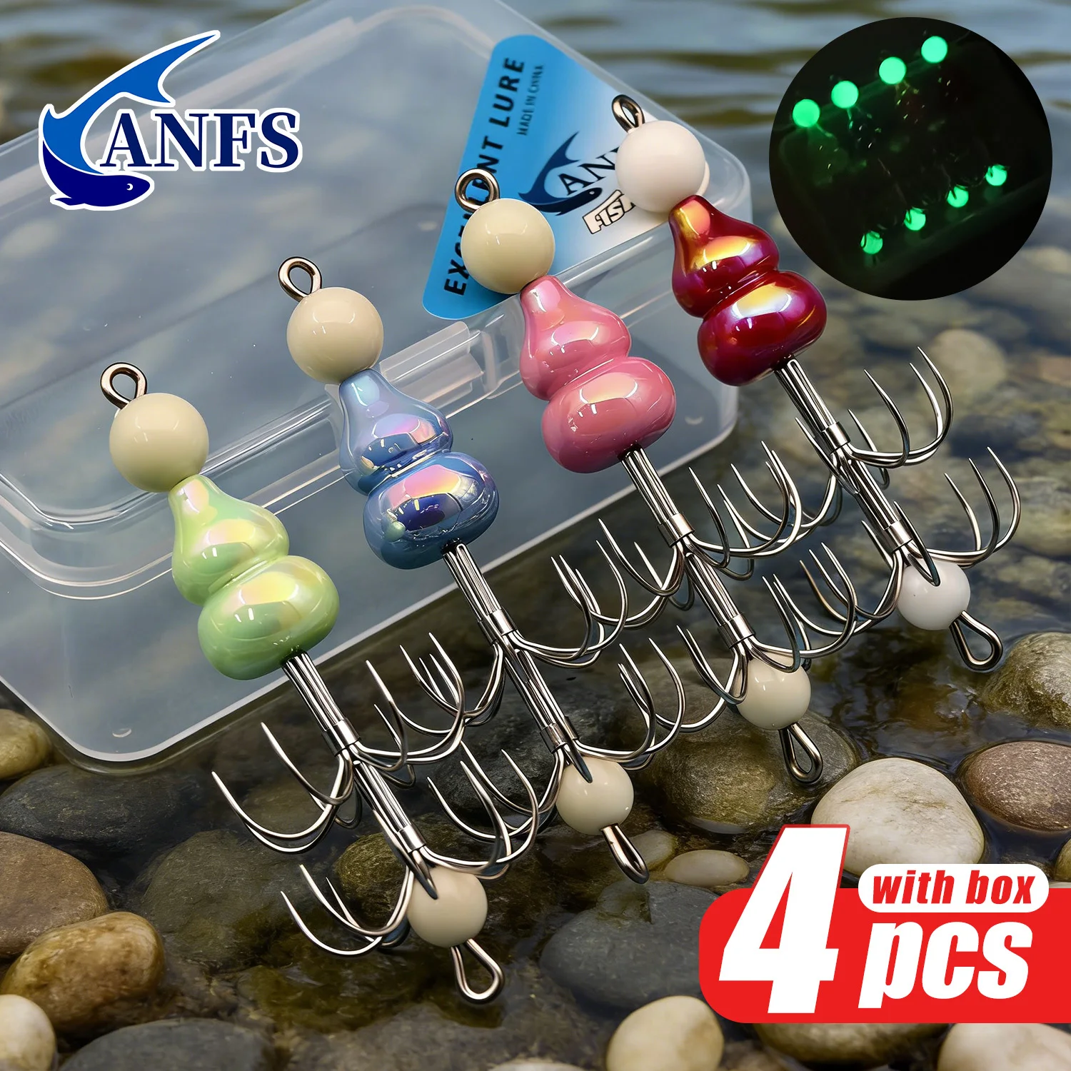 

ANFS 4pcs Squid Jig Set - Artificial Bait with Sharp Hooks, Fishing Lure with Lure Box