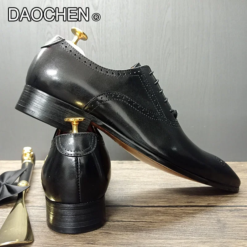 MEN OXFORD SHOES WHITE BLACK BROGUE LUXURY LACE UP DRESS MAN OFFICE BUSINESS WEDDING SHOES GENUINE LEATHER SHOES FRO MEN