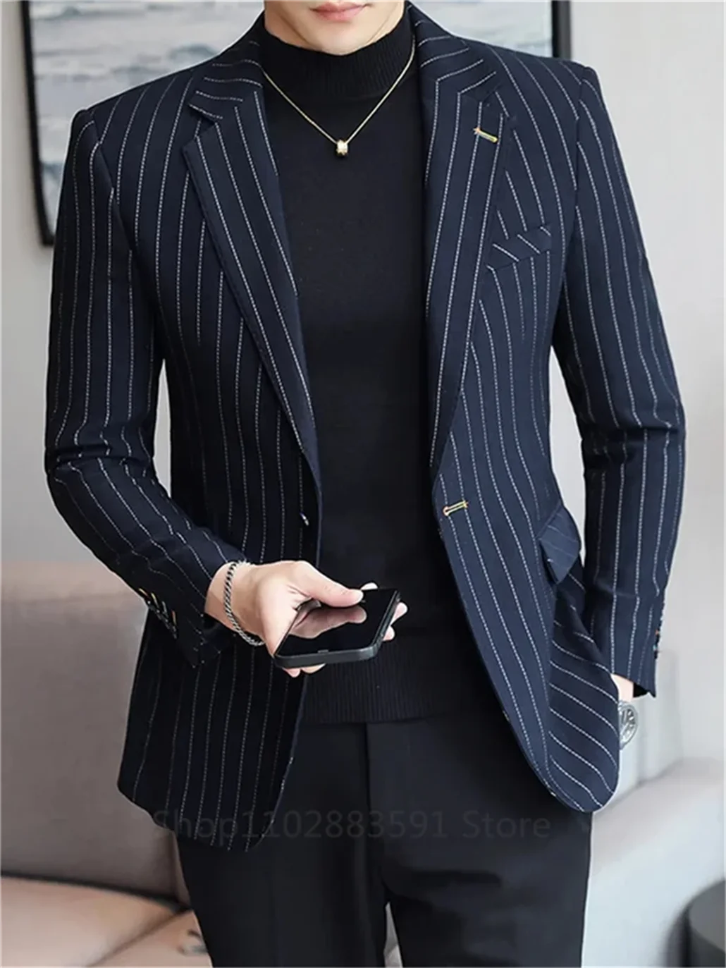 

1Pieces New Men's Suit Jacket Slim Striped Single-breasted Suit Business Casual Professional Formal Jacket Banquet Suit Blazer