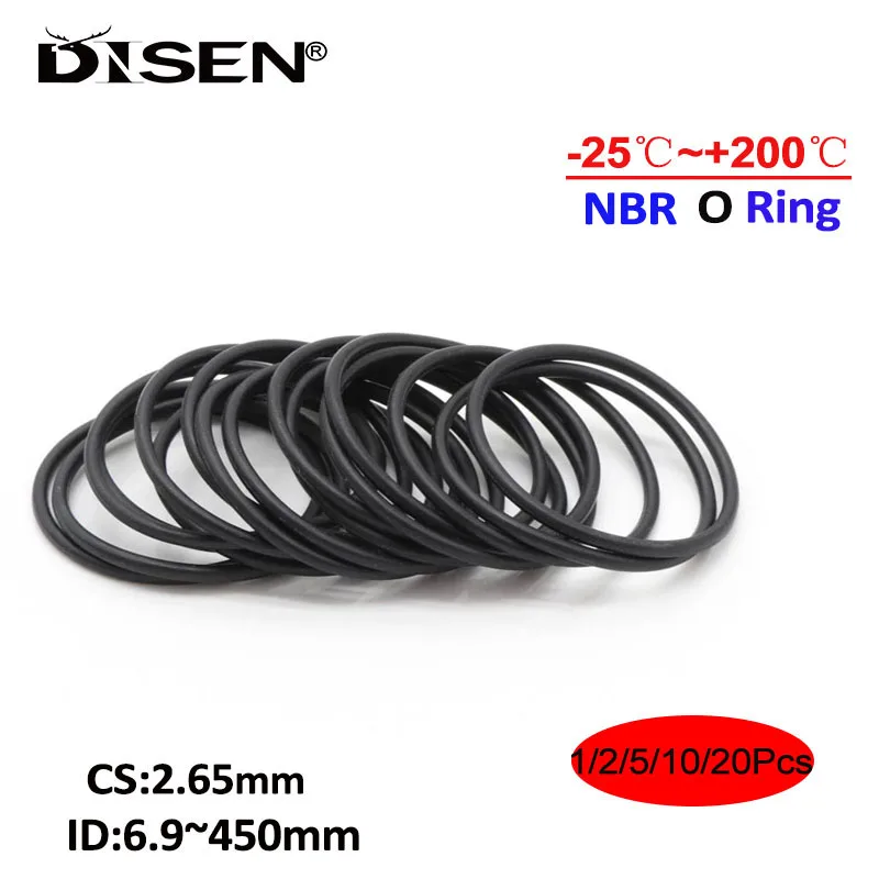 1/2/5/10/20Pcs Black NBR O Ring Seal Gasket CS 2.65mm ID 6.9~450mm Nitrile Butadiene Rubber Spacer Oil Resistance Washer