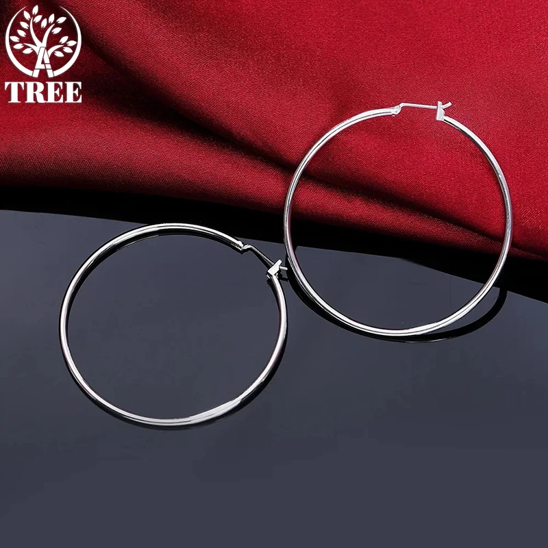 

ALITREE High Quality 925 Sterling Silver 5CM Big Circle hoop Earrings for Women Party wedding jewelry Fashion Christmas Gifts