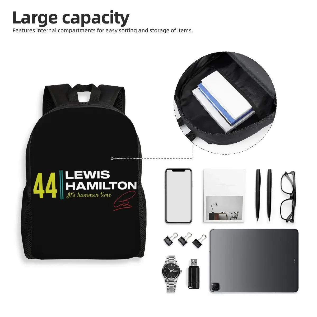 Custom Lewis Motorsport Backpack for Girls Boys 44 Car Racing College School Travel Bags Women Men Bookbag Fits 15 Inch Laptop
