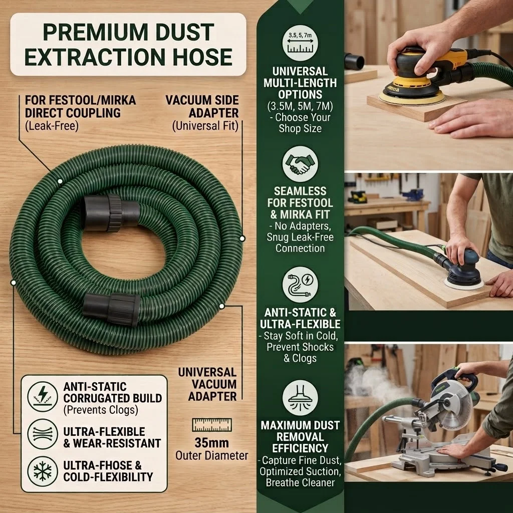 Anti-Static 35mm OD Flexible Corrugated Dust Hose for Woodworking Fits Table/Circular Saws & Sanders