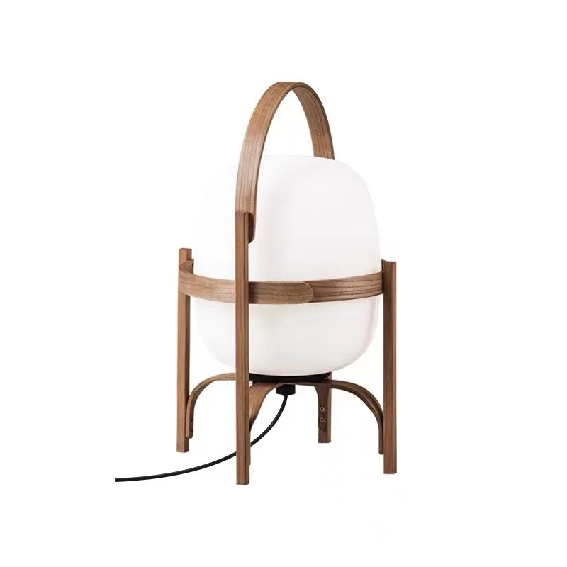 

Simple desk lamp Bedroom bedside portable solid wood glass Japanese study living room lamp