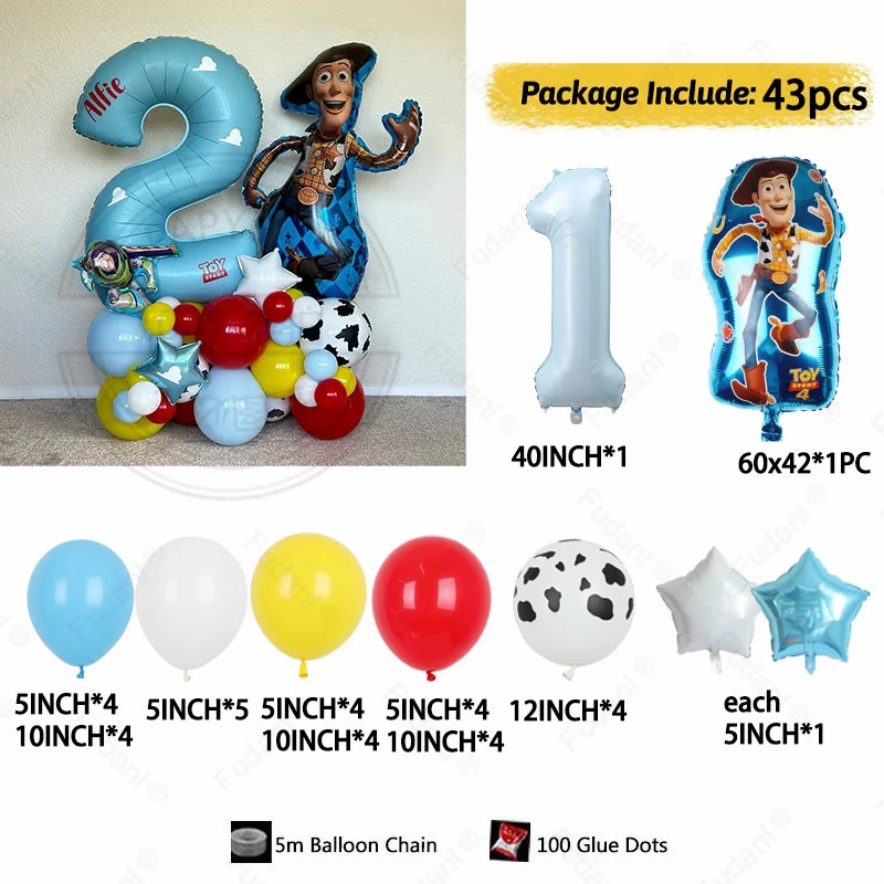 43pcs Cartoon Buzz Lightyear Toy Story Balloon Set for Kids Birthday Party Colour Latex Ballon Decorations Supplies Baby Shower