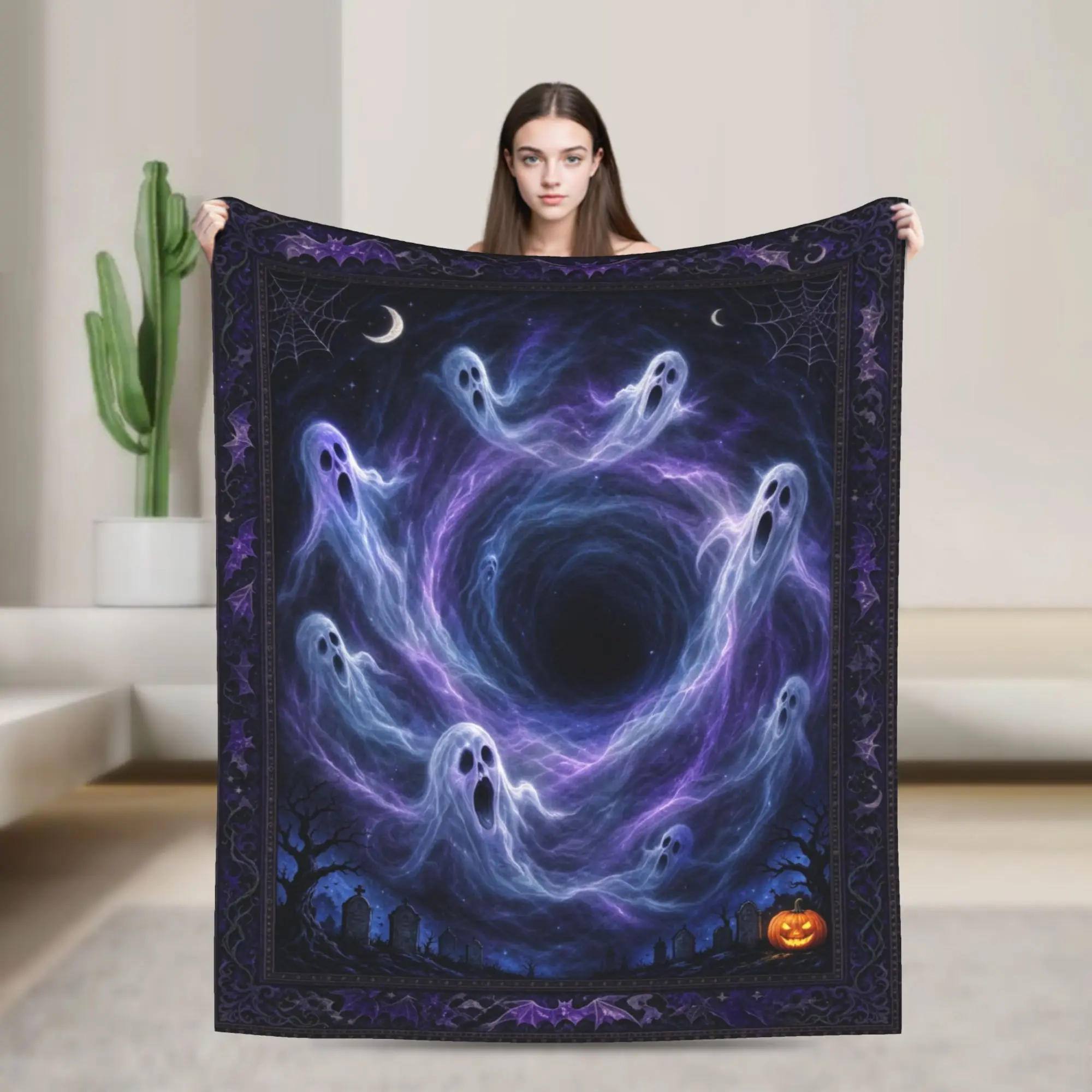 3D Visual Vortex Halloween Knitted Blankets Spooky Ghost Flannel Throw Blanket Air Conditioning Personalised Soft Warm Bedsprea