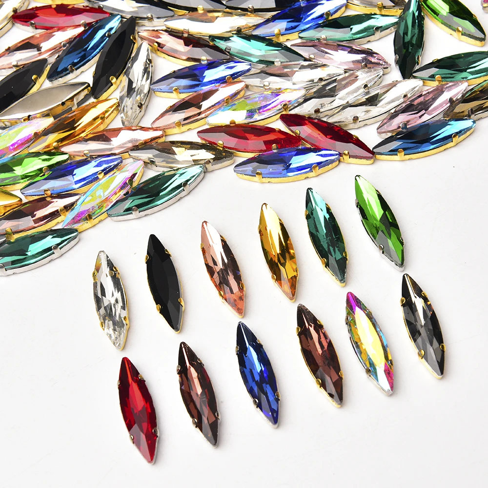 New Colorful Sew On Rhinestones With Gold Silver Claw Horse Eye Shapes For Needlework Jewelry Wedding Dress Bags Trims