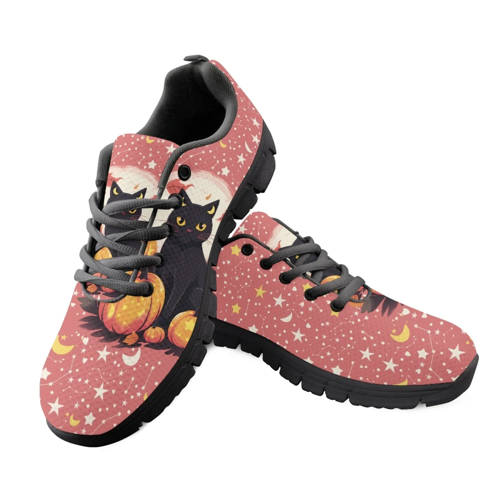 Coloranimal Black Cat Women Cushioned Jogging Shoes for Long Standing Hospital Floor Leisure Walking Shoe for Outdoor