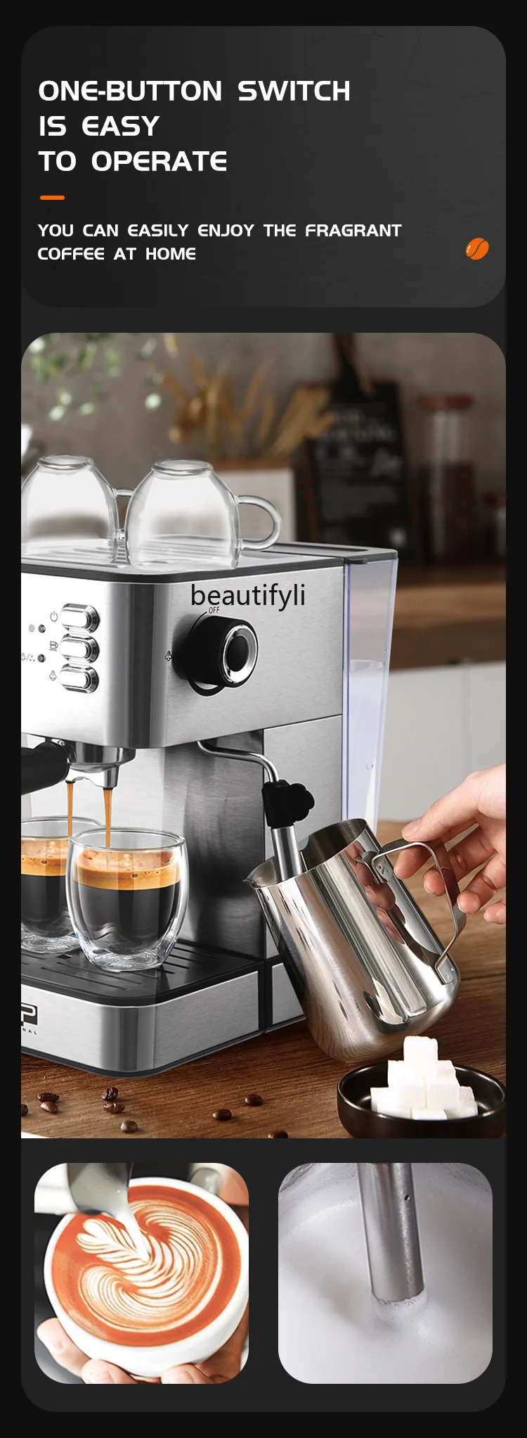 Household small espresso semi-automatic steam coffee machine