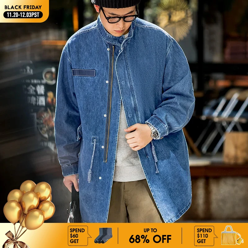 

Maden American Retro M65 Denim Fishtail Trench Coats Loose Profile Mid-length Windbreaker Men's Autumn Jackets Casual Overcoat