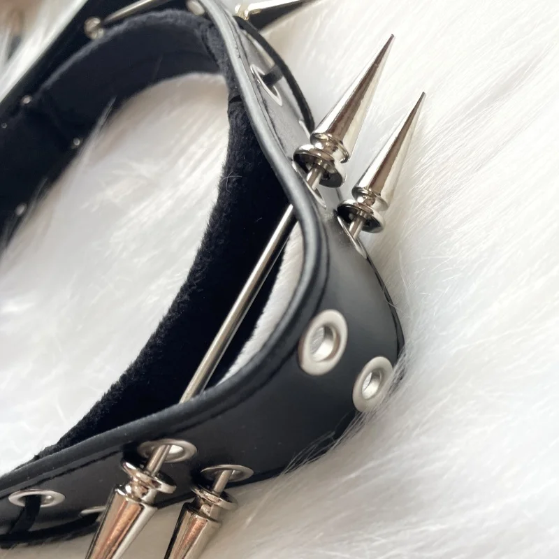 Subculture Y2K 하라주쿠 헤어 후프 Steampunk 고딕 로리타 펑크 다크 고양이 소녀 머리띠 쿨 리벳 가죽 헤어 밴드 액세서리