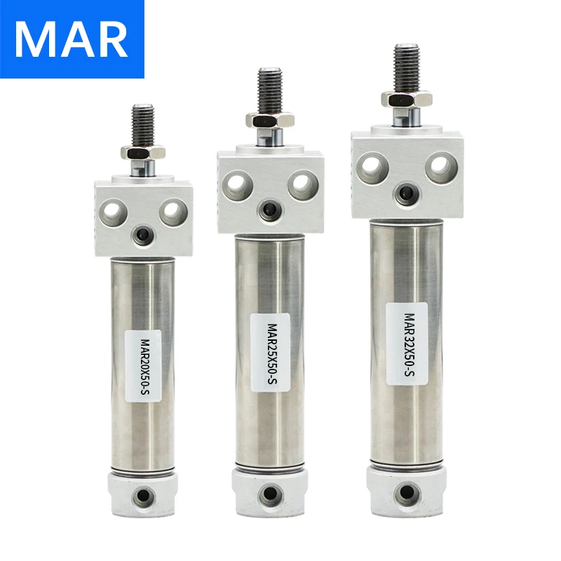 MAR/MARF/MARU20/25/32x50x150x200x300S Square Head Mini Air Pneumatic Cylinder Stainless Steel Piston