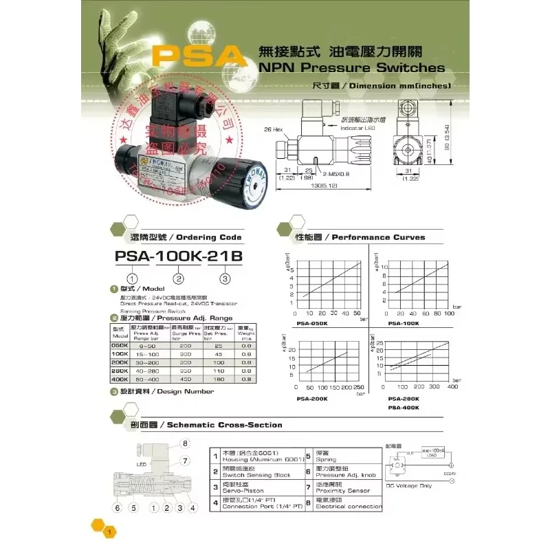Authentic Taiwan Taiken TWOWAY Oil Electric Pressure Switch PSA-200K-21B PSA-400K-21B