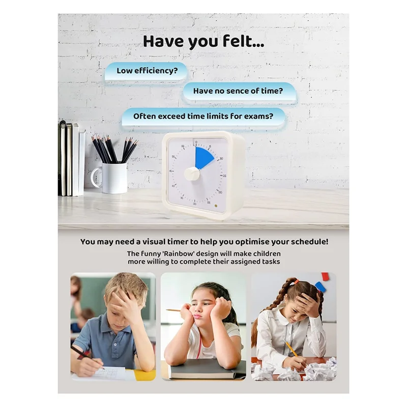 B47C 60-Minute Visual Timer For Kids, Time Management Tool Study Classroom Timer, Pomodoro Timer With Silent Operation