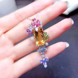 FS Natural Citrine Tanzanite Tourmaline Topaz Pendant Necklace S925 Sterling Silver Fine Fashion Charm Jewelry For Women MeiBaPJ