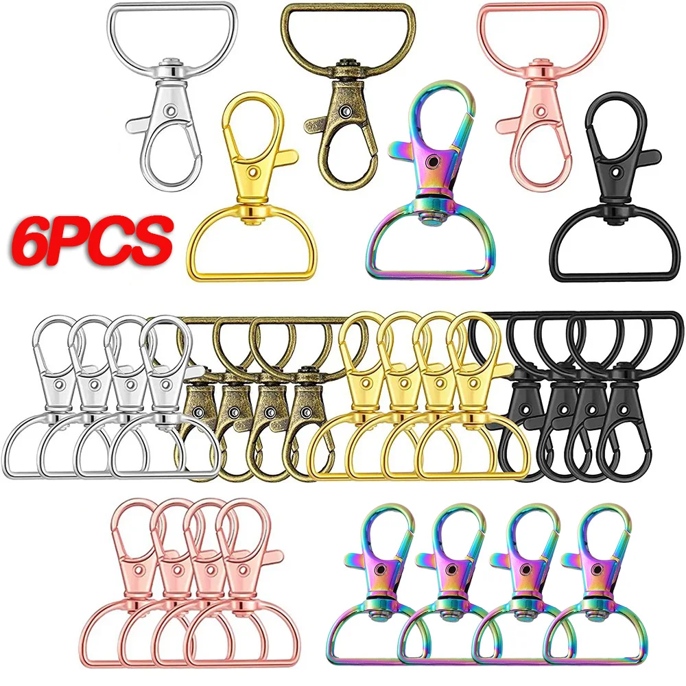 6Pcs Swivel Clasps with D Rings Lanyard Snap Hooks Keychain Clip Hook Metal Lobster Claw Clasps for Bag DIY Luggage Accessories