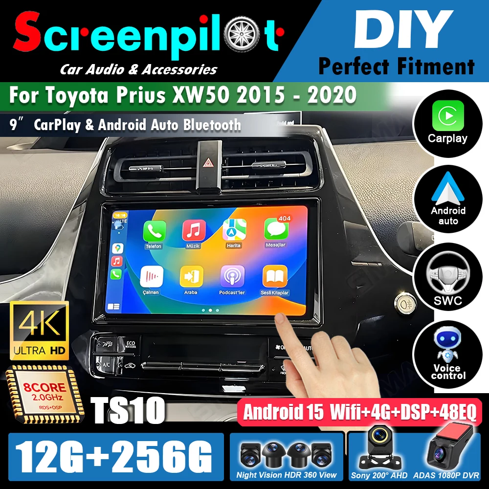 Android 15 Carplay Auto For Toyota Prius XW50 2015-2020 Car Radio Multimedia DSP Video Player GPS Navigation WiFi 5G 2din Stereo