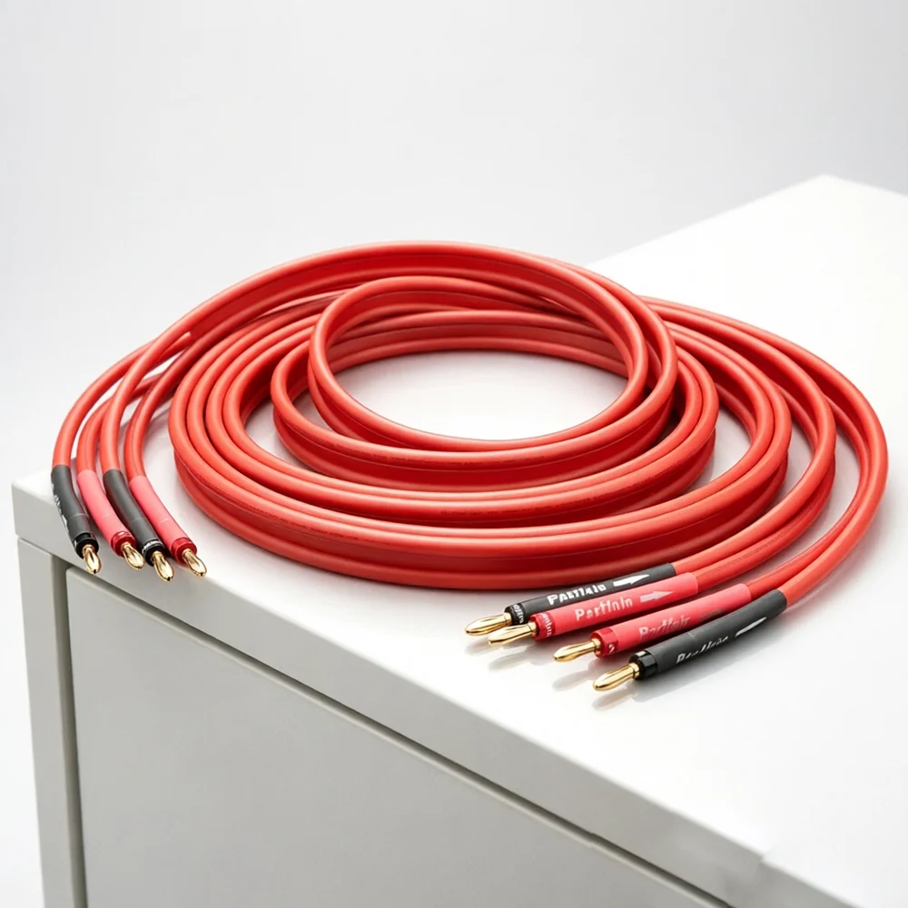 Hochwertiges Lautsprecherkabel, rot, flach, mit Bananenstecker für Hi-Fi-Systeme, Heimkino, KTV-Lautsprecherkabel