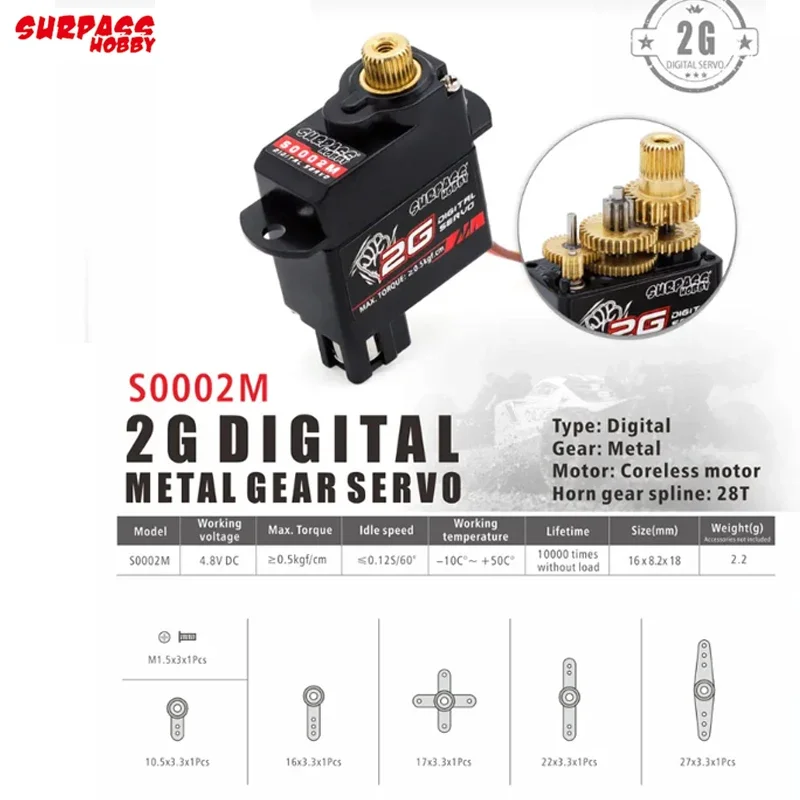 SURPASS HOBBY S0002M RC Servo 2g Metal Tooth Digital Steering Gear for Rc Drone Airplane Car Boat Robot Model Accesorries