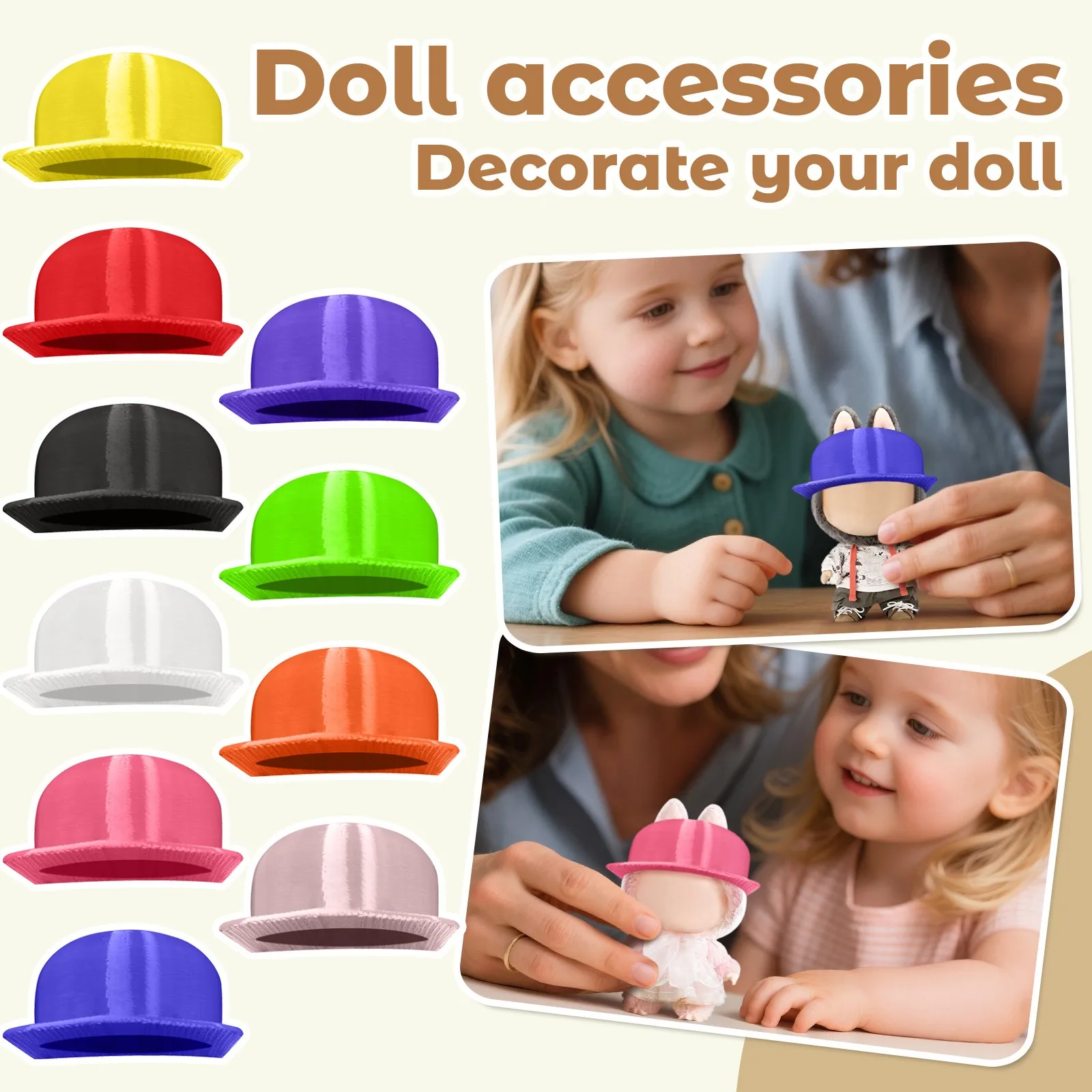 

For 17cm Labubu Hat Flat Brimmed Hat Outfit Doll Bucket Hat Cute Doll Accessories Kids Girls Toys