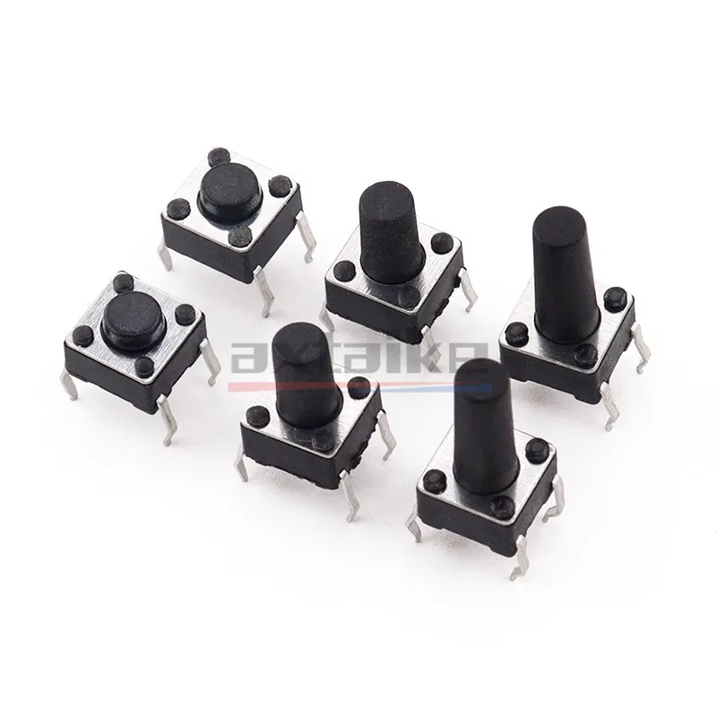 50PCS 6*6mm Tactile Switch 4Pin SMT/DIP Micro Toy Power Supply Push Button 6×6×4.3/5/6/7/8-13mm Momentary Tact Switch for PCB