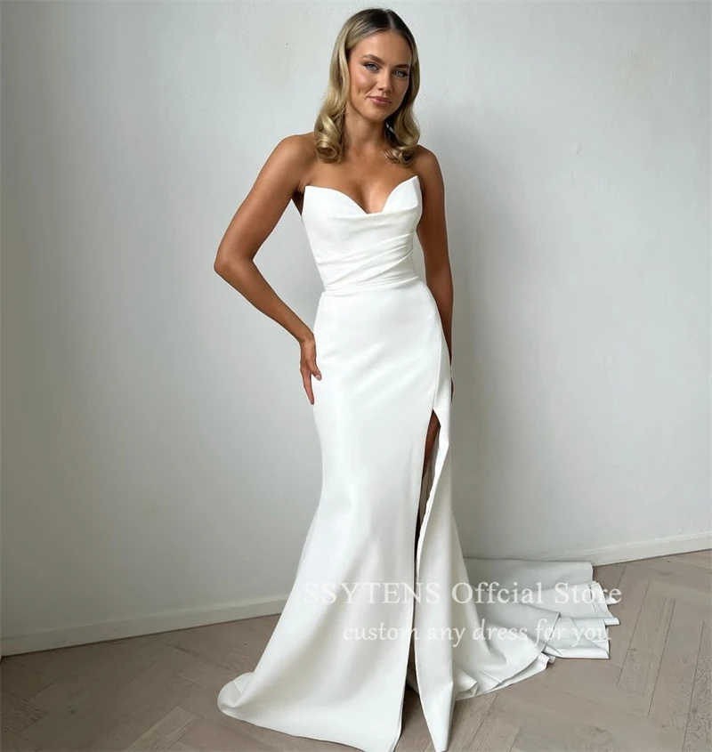 SSYTENS Mermaid Wedding Dresses Sleevless Mermaid Slit Solid Sweetheart Bridal Gowns Customize Elegant White Civil Bride Dress