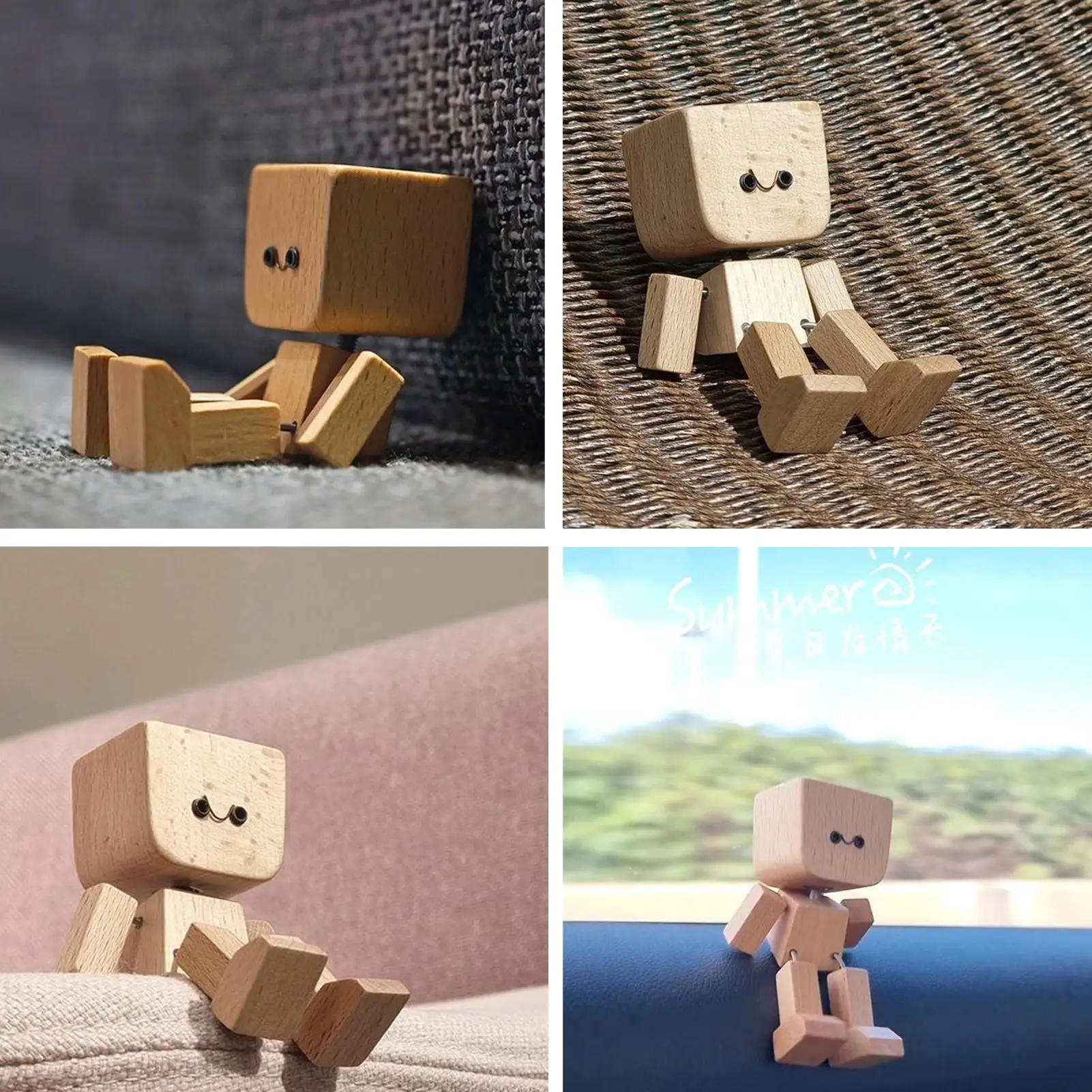 

Shaking Feet Wooden Doll Figurine Car Decoration Small Ornaments Leg-swinging Robot Figurine Auto Interior Cute Accessories