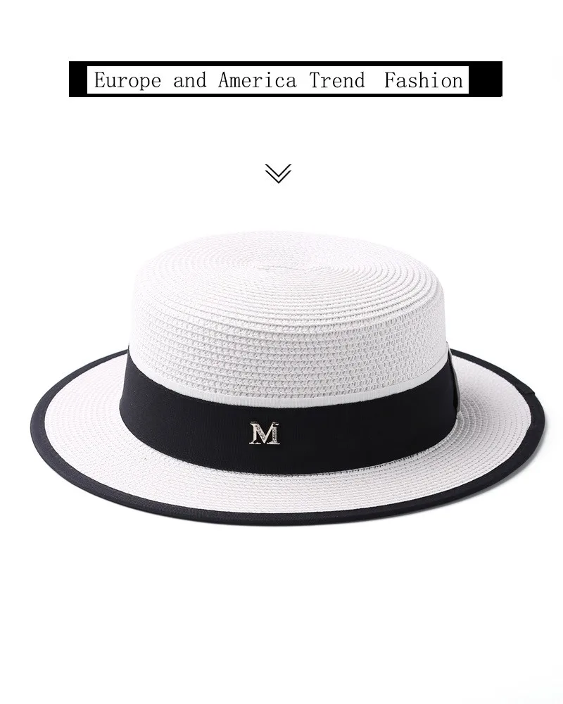 Sommer Outdoor M-Buchstabe Strass Flacher Rand Sonnenhüte Sommer Damen Bowler Hut Strohkappe für Reisen und Einkaufen – Detail 19