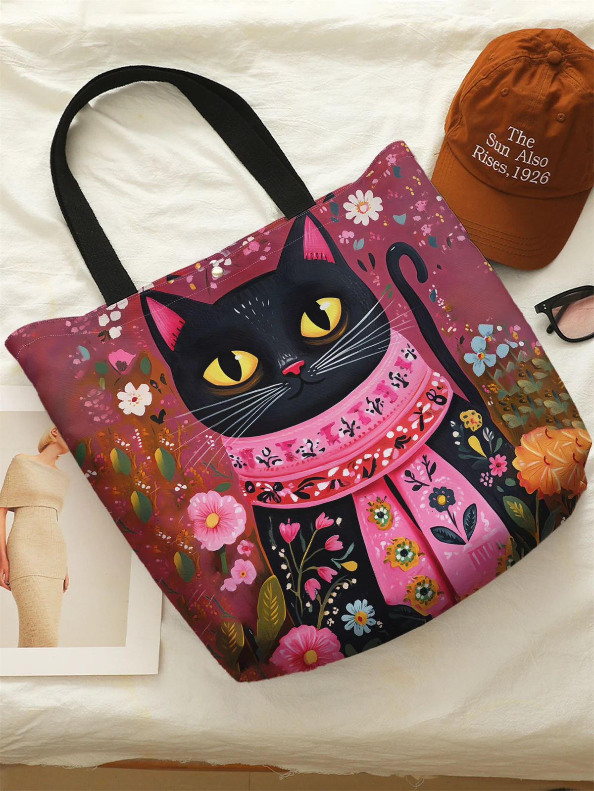 قطعة واحدة، حقيبة يد منقوشة بالزهور، حقيبة يد عصرية قابلة لإعادة الاستخدام، حقيبة يد متعددة الوظائف، حقيبة تسوق قماشية مطبوعة