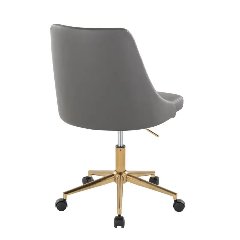 Contemporary Swivel Task Chair with Casters in Gold Metal & Grey Faux Leather - Stylish Office Seating Solution