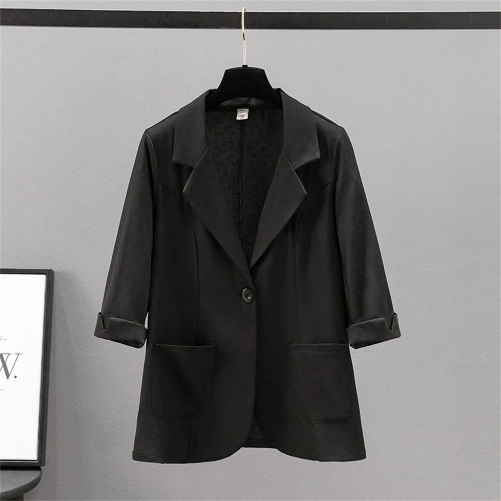 Women's Thin Blazer Coat Spring Summer New Solid Color Korean Casual All-match Suit Jacket Ladies Loose Large Size Tops Outwear