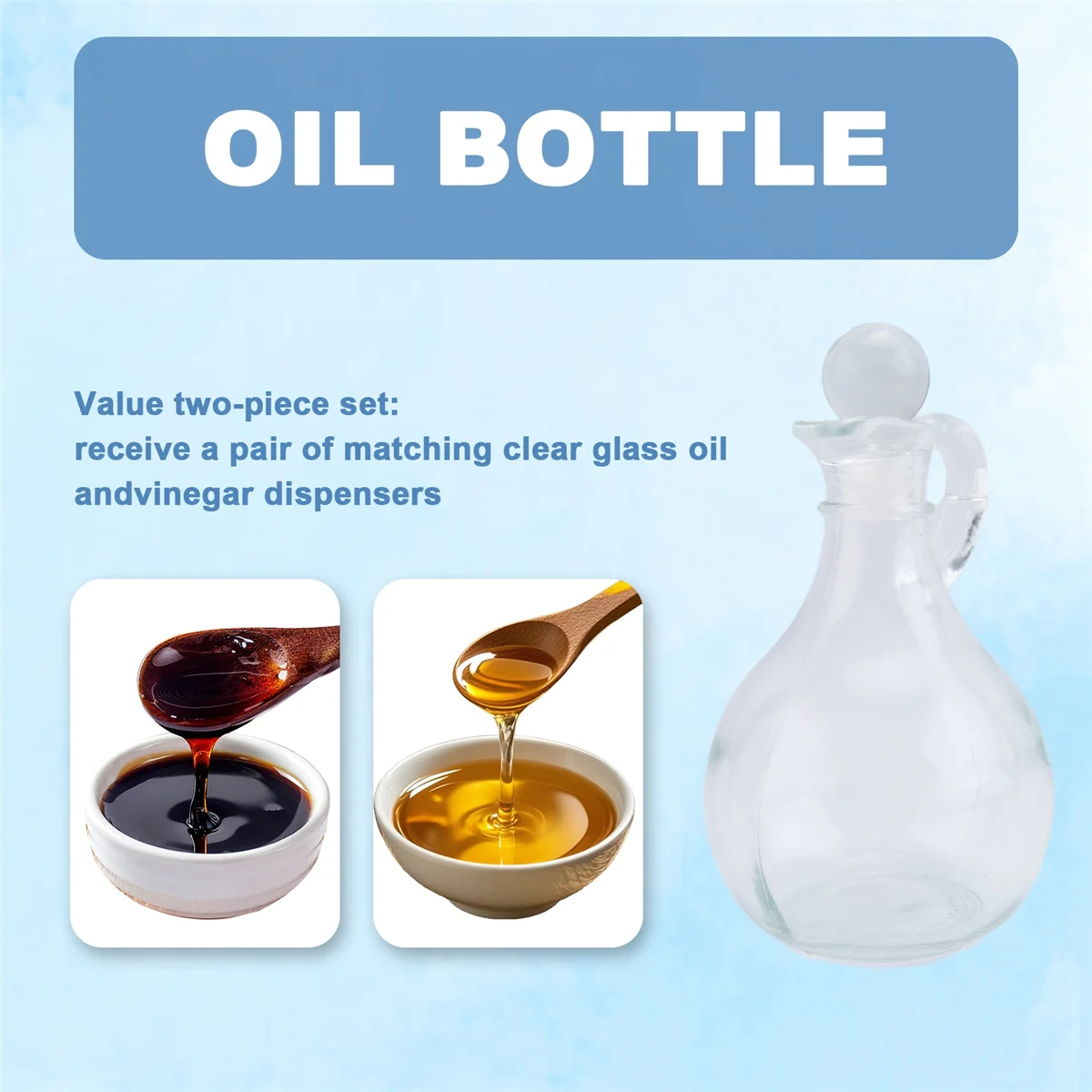 ขวดใส่น้ํามันและน้ําส้มสายชู (ชุด 2 ชิ้น) ขวดใส่น้ํามันแก้วทรงกลมพร้อมจุกปิด