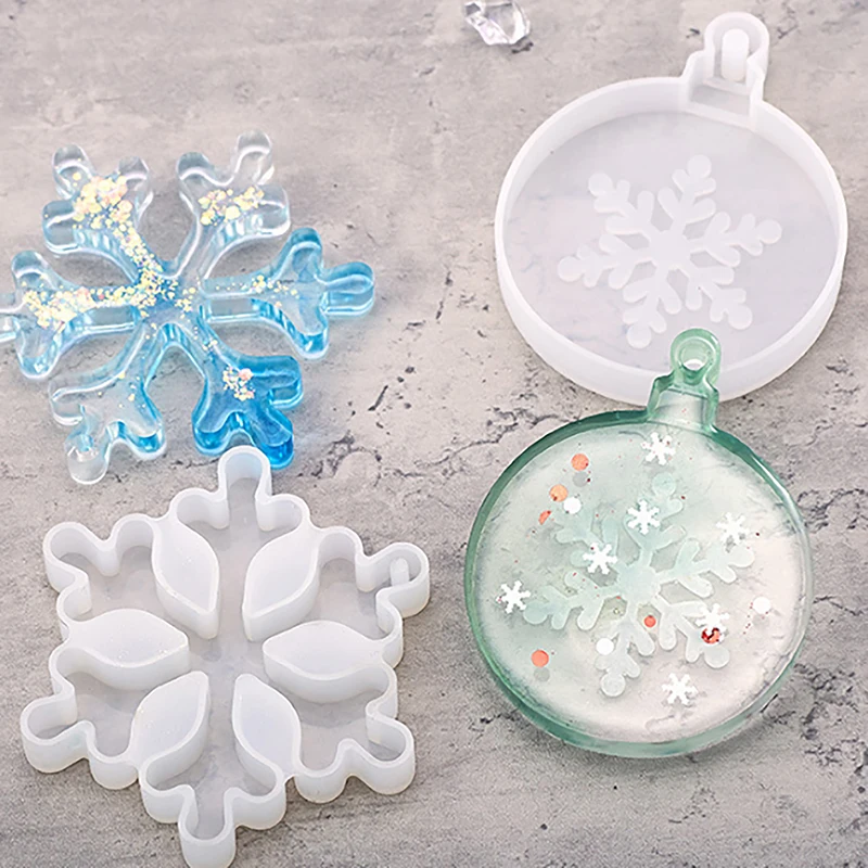 1PC DIY Crystal Keychain Hanging Necklace Jewelry Decoration Ornament Accessories Snowflake Pendant Mirror Silicone Mold