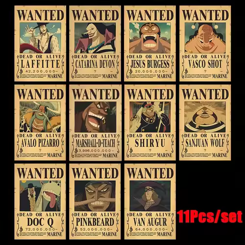 10Pcs Anime One Piece Luffy Wanted Vintage Posters Set for Room Wall Decoration Cartoons Zoro Wanted Painting Stickers Toys Gift - Image 8