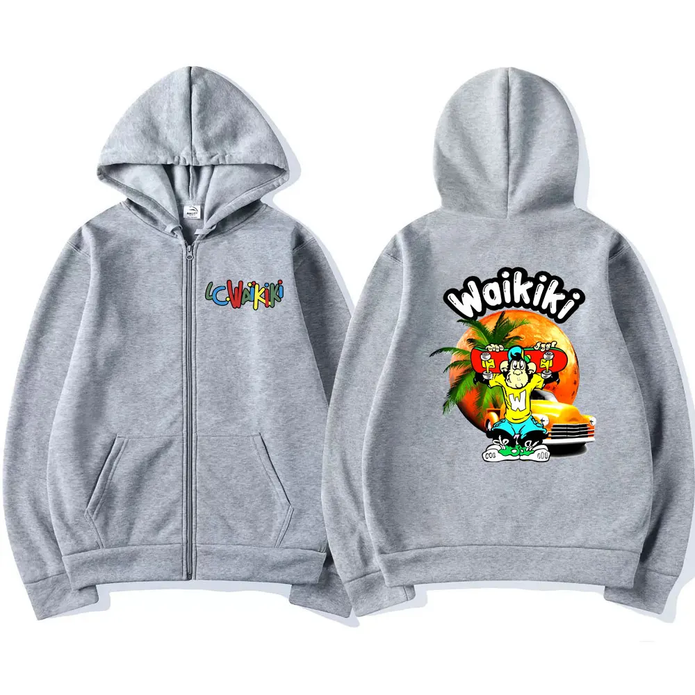 Skateboarding Boy Lc Waikiki Monkey Graphic Zipper Hoodie Male Fashion Oversized Streetwear Men's Vintage Causal Zip Up Jacket