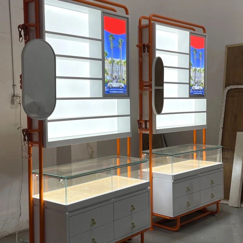 custom.Modern LED Eyewear Display Cabinet Lockable Glass Optical Showcase Sunglasses Retail Interior Decoration Furnit