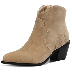 Fashion Vintage Women's Ankle Boots Winter Shoes Autumn Casual Short Boot Faxu Suede Beige Black Wedge Heels Large Size 48