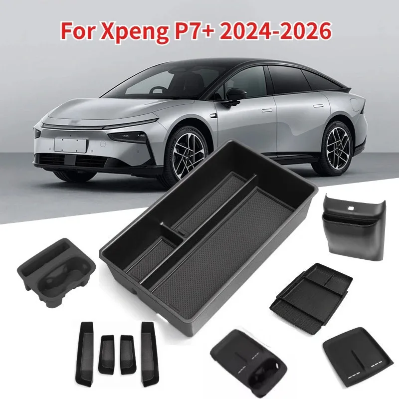 

For Xpeng P7+ 2024-2026 Central Water Cup Holder Storage Box Tray Wireless Charging Pad Phone Protective Mat Car Accessories
