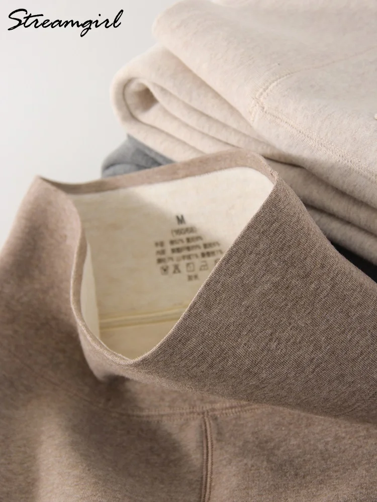 Winter Braune Leggings Frauen Lange Fleece Hosen Hohe Taille Samt Unten Leggings Mit Taschen Warme Dicke Leggings Für Frauen Winter