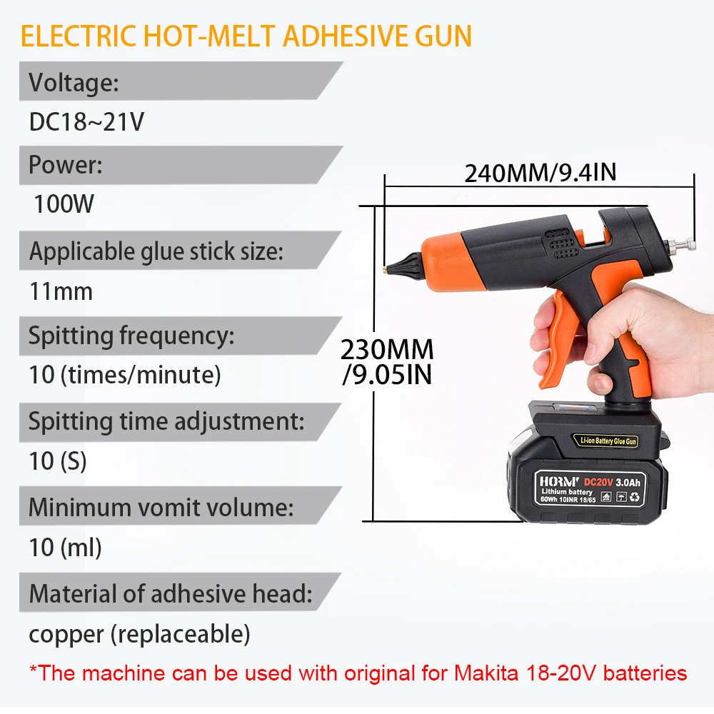 Imagem -05 - Pistola de Cola Quente Elétrica Recarregável Pistola de ar Adequado 11 mm Bastão de Cola Soldagem a Quente Ferramenta de Reparo para Bateria 18v Makita
