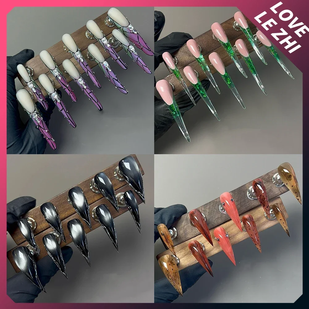 

10 шт., Y2K, пряные девушки, ручная работа, форма дракона, коготь, пресс на ногтях, готические темные градиенты, носимые наклейки с полным покрытием для ногтей, вечерние наклейки