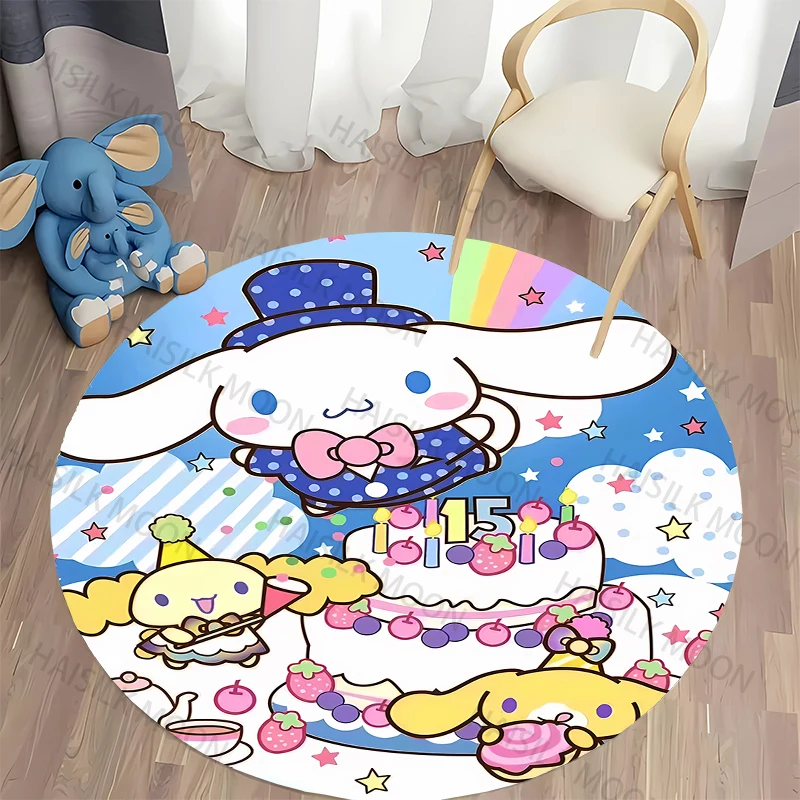 

Sanrio Cinnamoroll Round Carpet Children's Rug Area Rug Round Rugs Floor Mat for Bedroom Living Room Chair Non-slip Rug