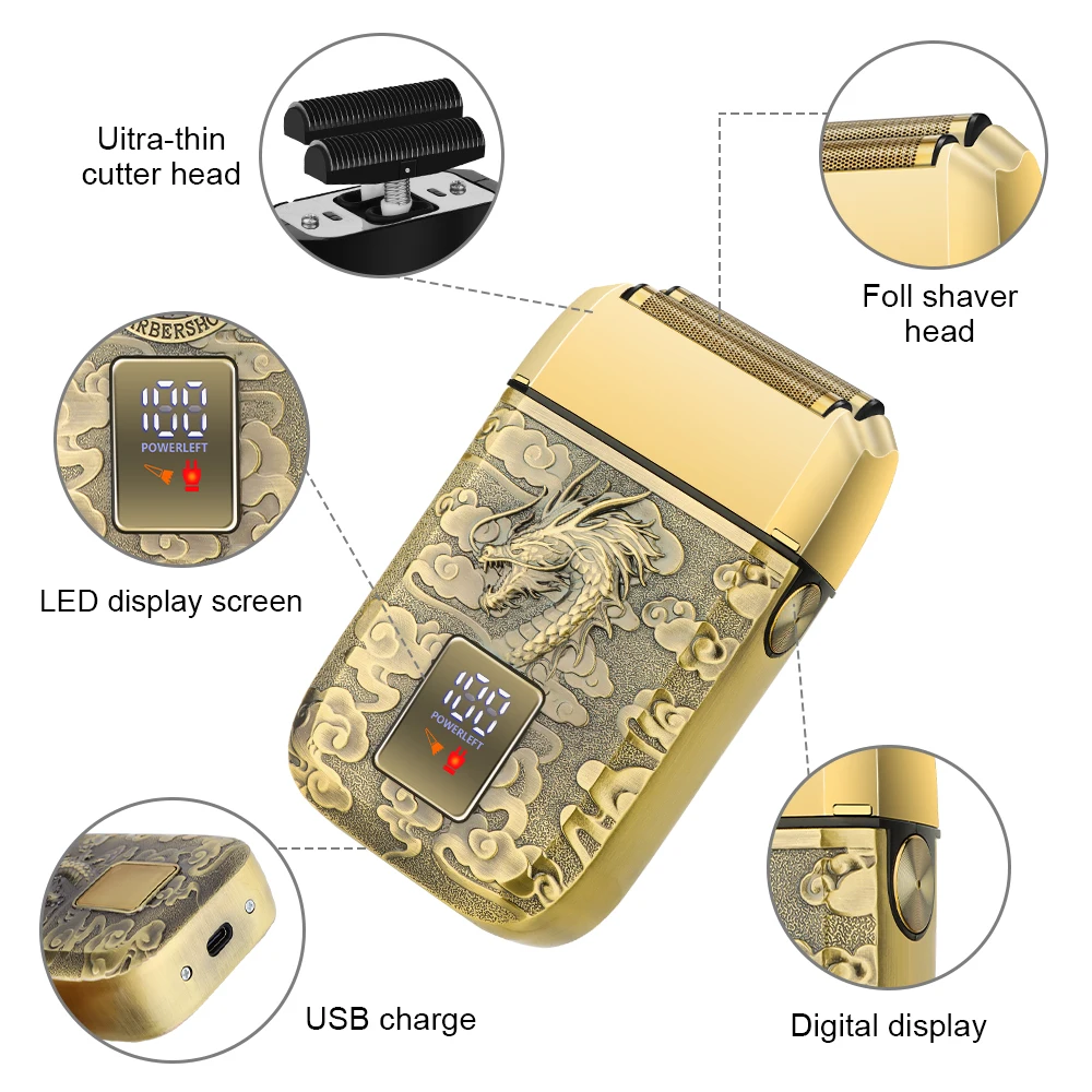 ماكينة حلاقة كهربائية مطورة مع شفرات ثلاثية، شاشة رقمية، تصميم قديم للحلاقة بدون جهد - حصريًا للرجال #3