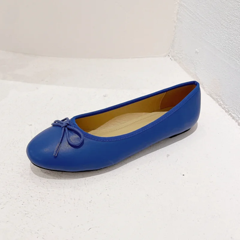 

Womens Stone Grain Royal Blue Purple Bow-Knot Dancing Flats Round Toe Wide Fitting Slip-Ons In Size 48 46 45 44 29cm Chaussures