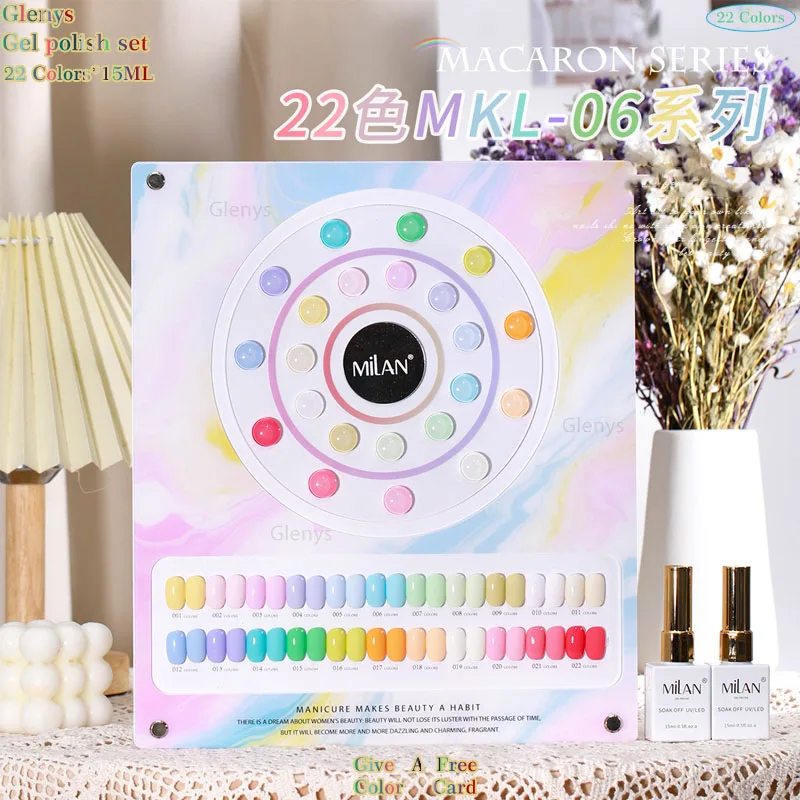 Glenys 22 color nail polish gel net red popular semi permanent immersion gel color card UV LED nail salon art varnish set