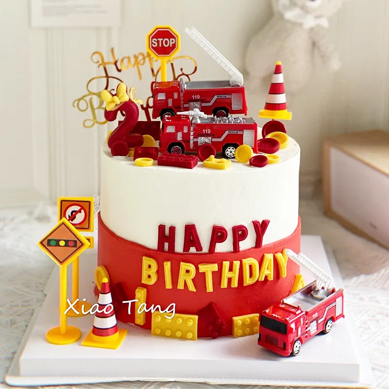 Fireman Birthday Cake Topper Fire Truck Firefighter Cake Pick for Boy 1st One Year Birthday Party Fire Hero Themed Cake Decor