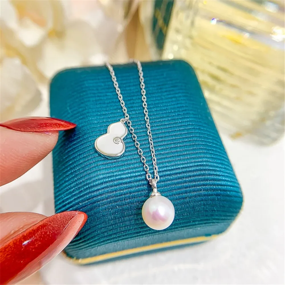 

DIY Pearl Accessories S925 Sterling Silver Set Chain Empty Holder Gourd Pendant with Silver Chain Fit 6-9mm Round Oval Beads